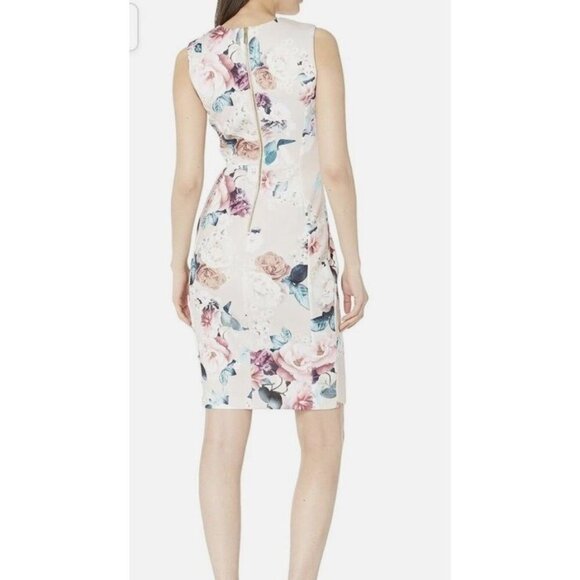 Calvin Klein Sz 2 Dress Pink Floral Scuba Sleeveless Sheath Classic Office - Picture 2 of 7